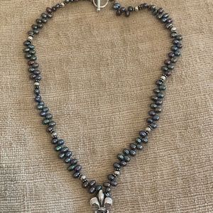 Mignon Faget Silver Fleur de Lis Freshwater Pearl Necklace